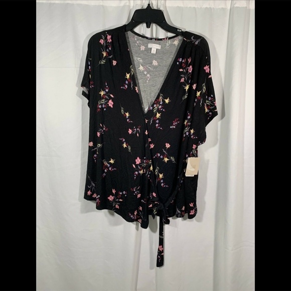NWT 14th & Union Shirred Wrap‎ T-Shirt in Black/ Dream Day Blossom [SZ 2X ] - Picture 5 of 10